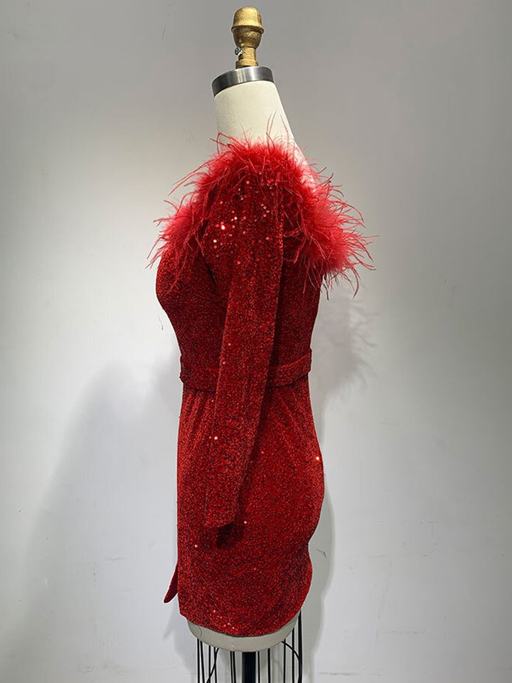 RETA Feathers & Sequins Mini Dress