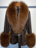 Fur Foxy Leather Short Coat in Brown