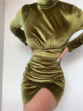 ALLETE Velvet Mini Dress in Green