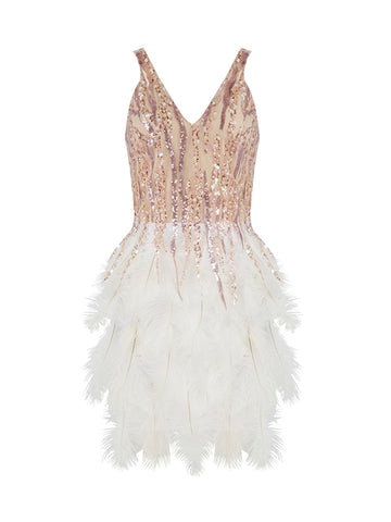 GIANNA Feathers & Sequins Mini Dress