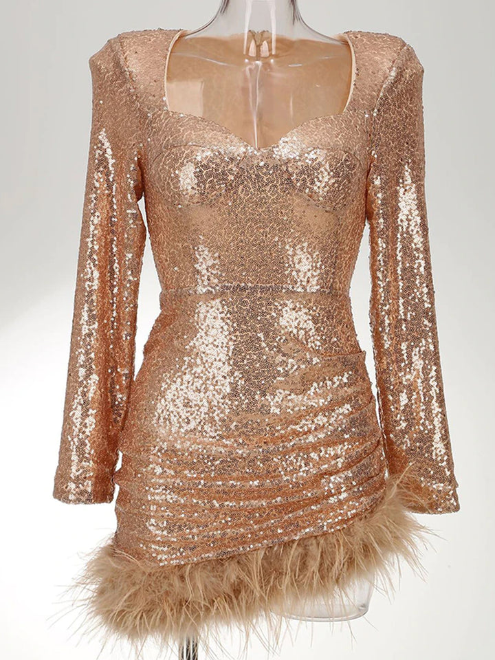 ENDORE Sequins & Feathers Mini Dress