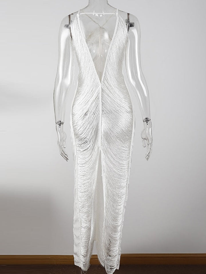 EINAV Tassel Fringe Maxi Dress in White