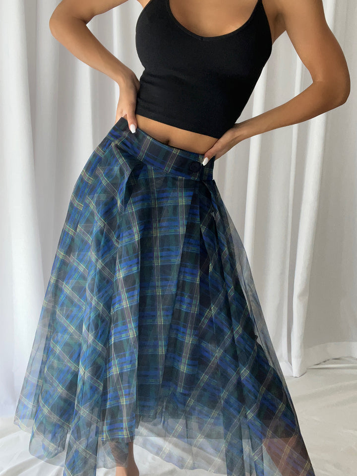 Plaid Tulle Maxi Skirt
