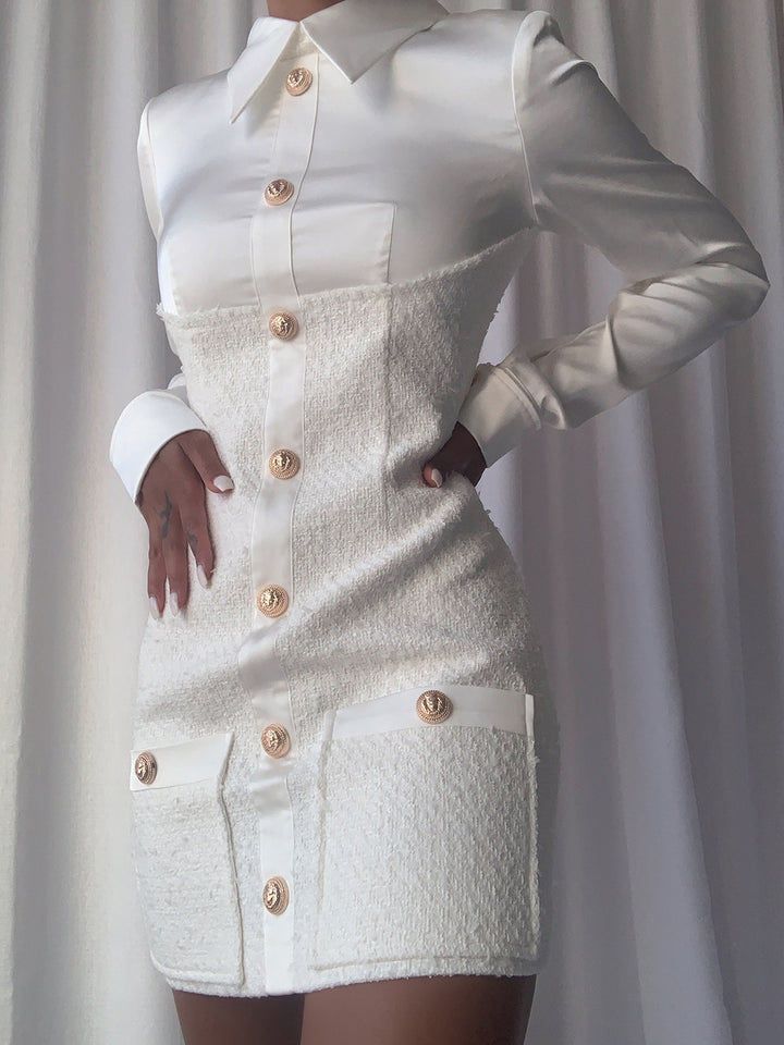 TEMMA Tweed Mini Dress in White