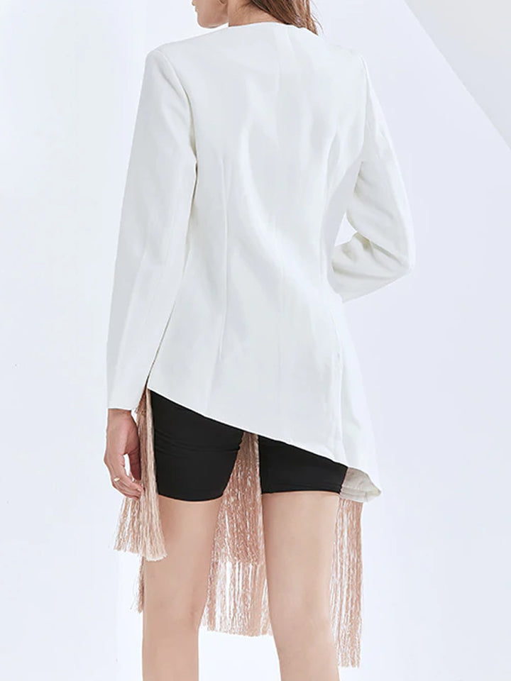 ACES Tasseled Blazer-Dress in White