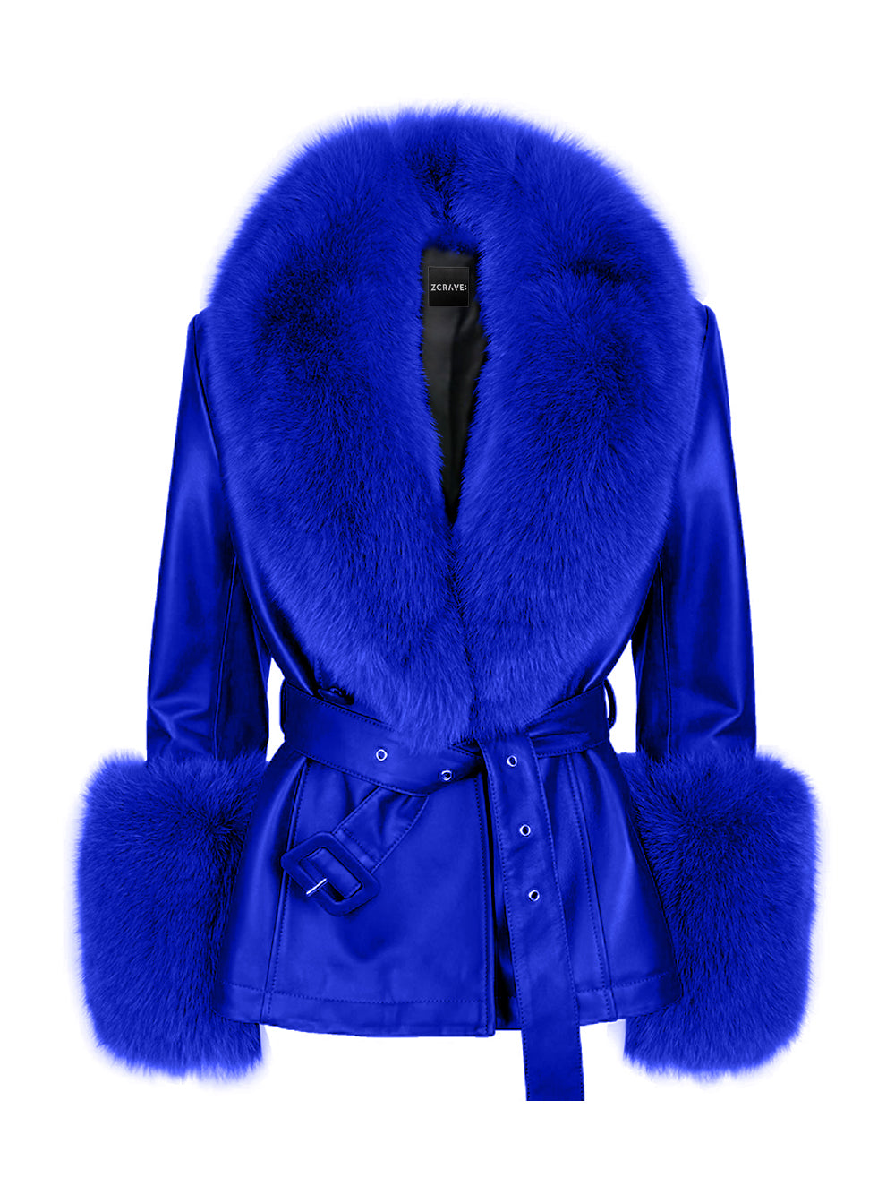 Fur Foxy Leather Short Coat in Blue