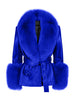 Fur Foxy Leather Short Coat in Blue