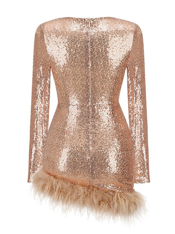 ENDORE Sequins & Feathers Mini Dress