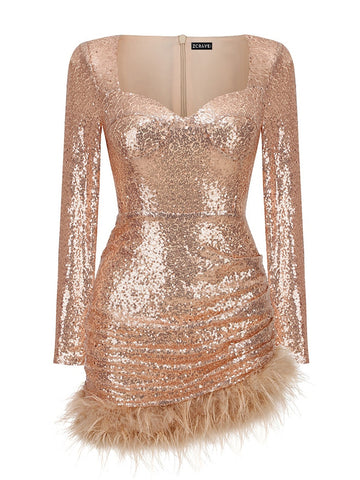 ENDORE Sequins & Feathers Mini Dress