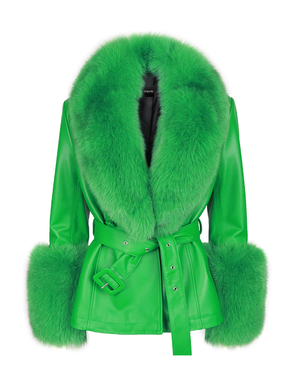 Fur Foxy Leather Short Coat in Green