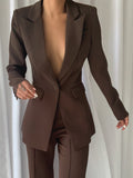 NAOMA Blazer & Flared Pants Set in Brown