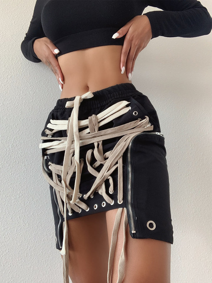 Laced Drawstrings Mini Skirt