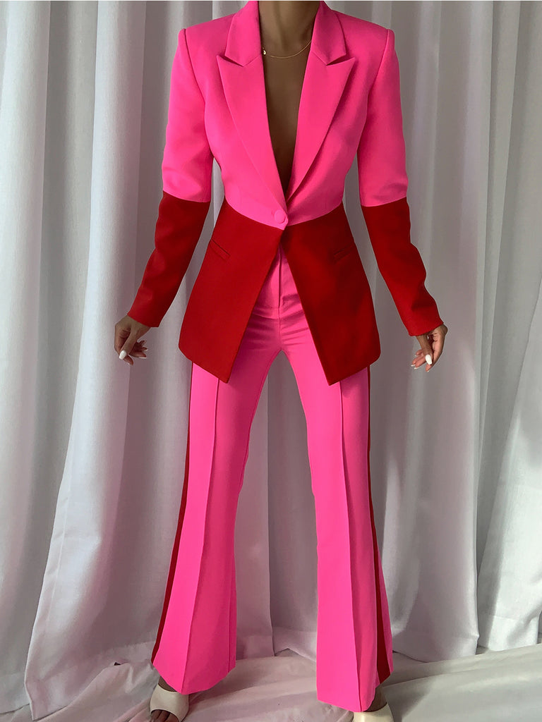 Sweet Pink Striped Pantsuit & Blouse Set