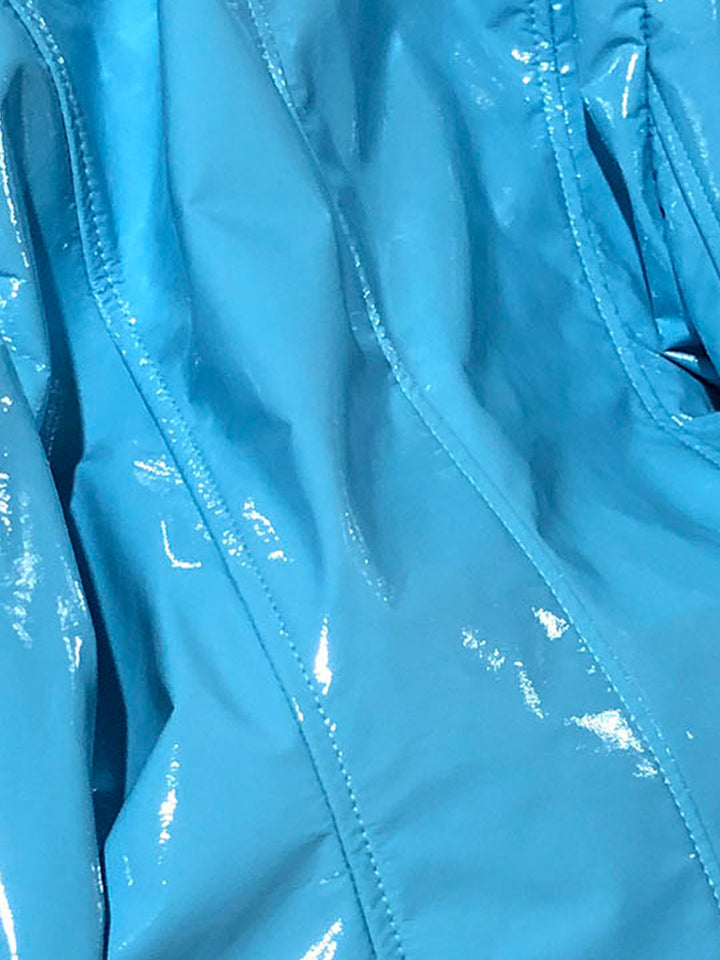 Faux Fur Genuine Patent Leather Coat in Light Blue