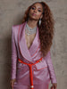 DALIDA Double-breasted Satin Blazer + Pants Matching Set in Pink