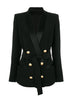 Belted Double-Breasted Crêpe Blazer in Black