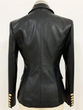UNTITLED Double-Breasted Leather Blazer in Black