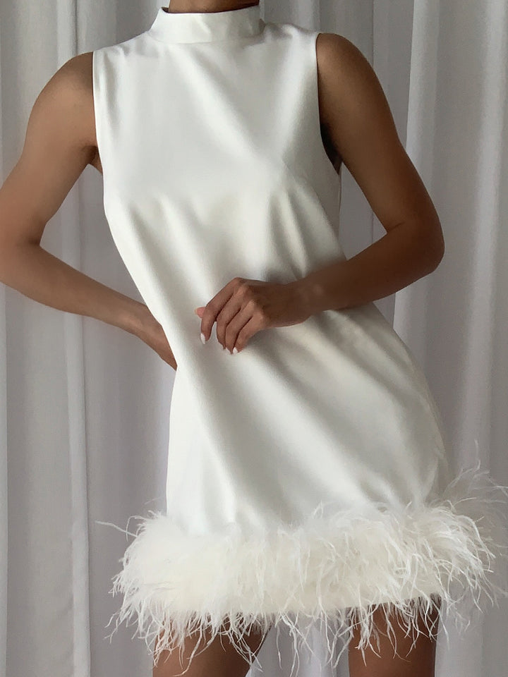 PIUME Mini Dress w Feathers in White