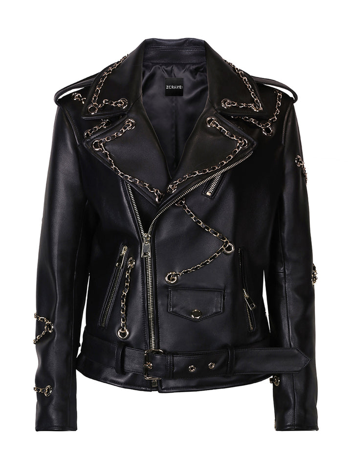 SAKURA Chain Biker Leather Jacket