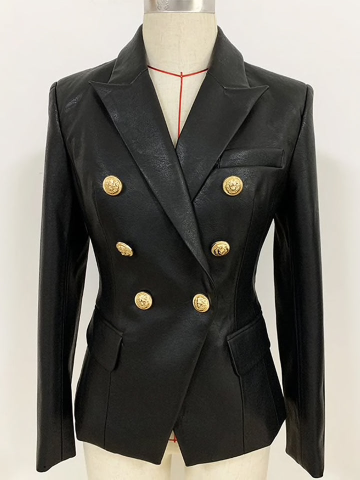 UNTITLED Double-Breasted Leather Blazer in Black