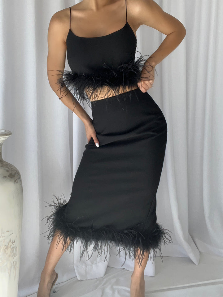 SATERA Top & Skirt Set in Black