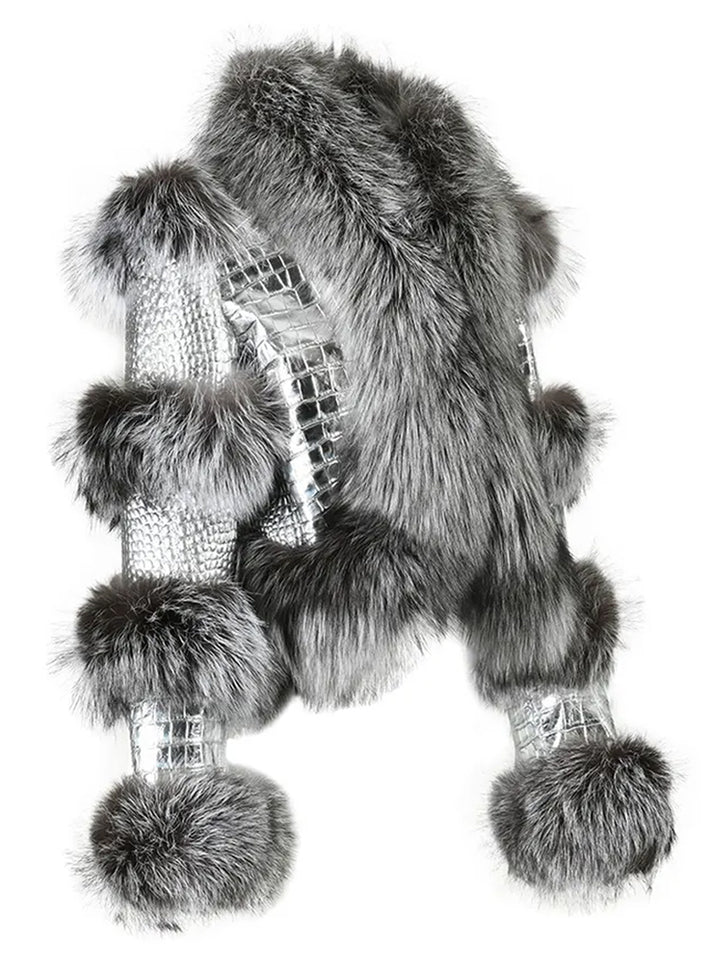 LITALY Fur Trim Leather Jacket in Silver