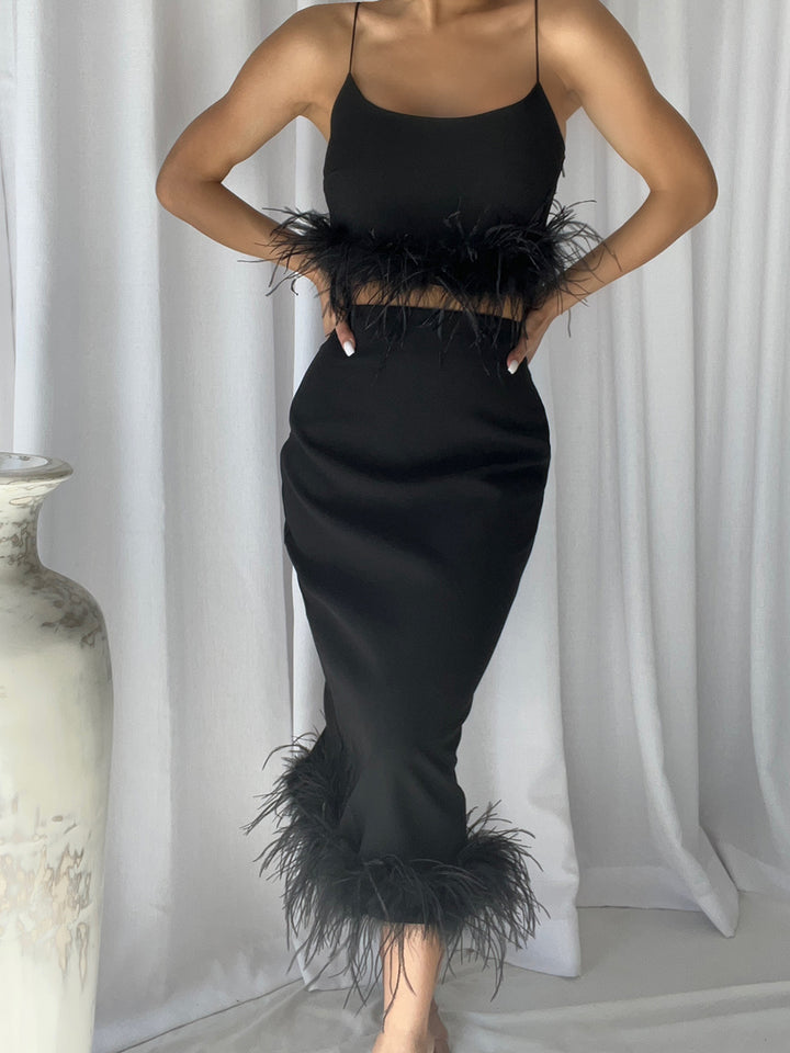 SATERA Top & Skirt Set in Black