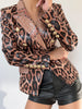 Double Breasted Leopard Leather Jacket