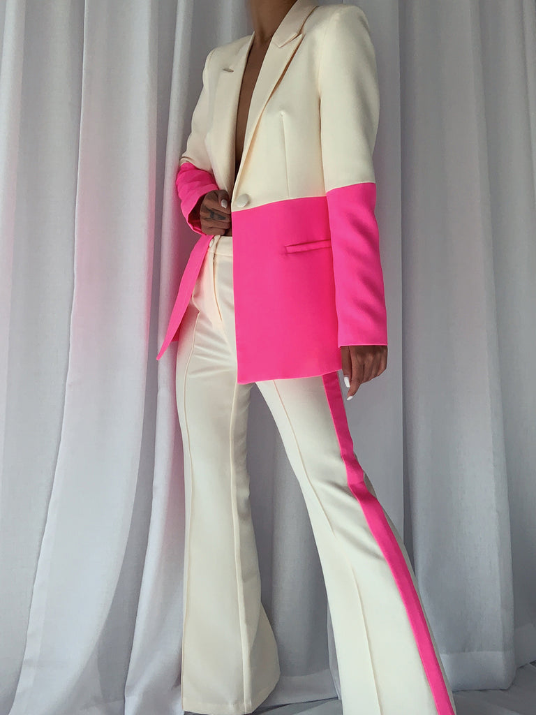Tasseled Satin Blazer + Pants (Two-Piece Set) in Pink – ZCRAVE