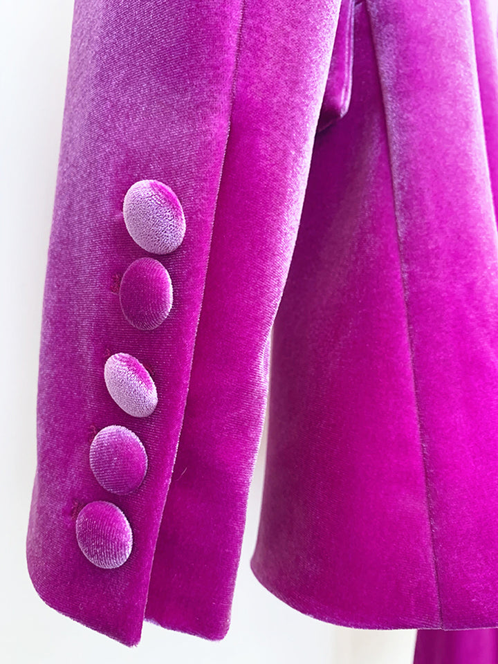 HINIYA Velvet Blazer & Flared Pants Set in Fuchsia