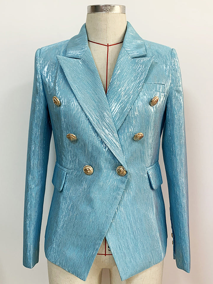 Double Breasted Shimmer Turquoise Blazer