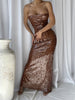 VESSAI Sequins Maxi Dress in Brown