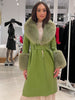 Faux Fur Genuine Leather Coat In Lime Green