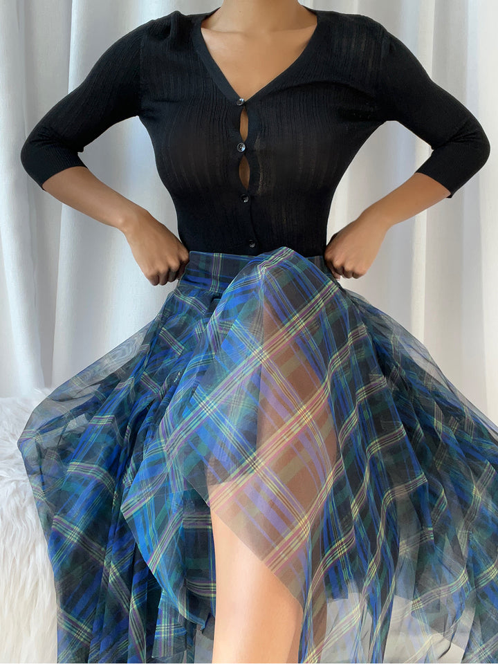 Plaid Tulle Maxi Skirt