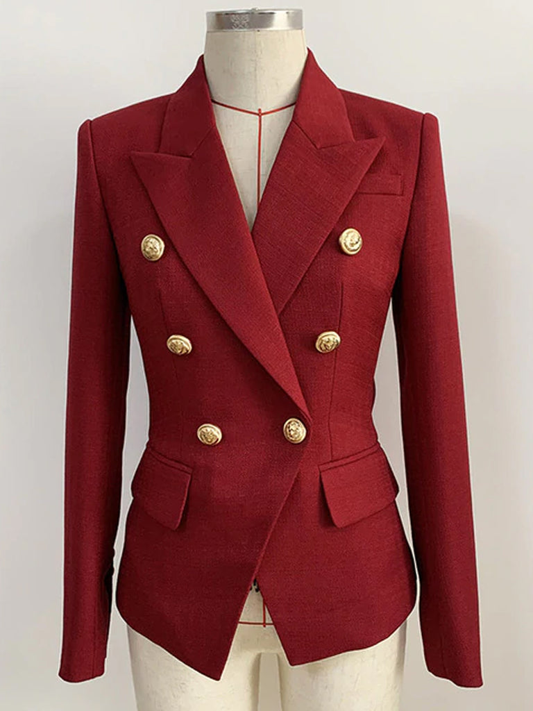Slim Fit Double Breasted Blazer in Burgundy