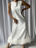 PIUME Maxi Dress w Feathers In White