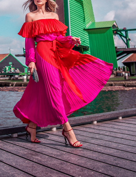 GAES Off The Shoulder Pleated Maxi Dress