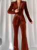 HINIYA Velvet Blazer & Flared Pants Set in Brown