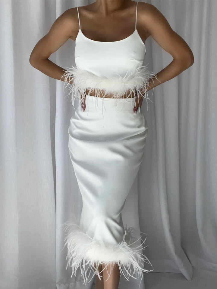 SATERA Top & Skirt Set in White