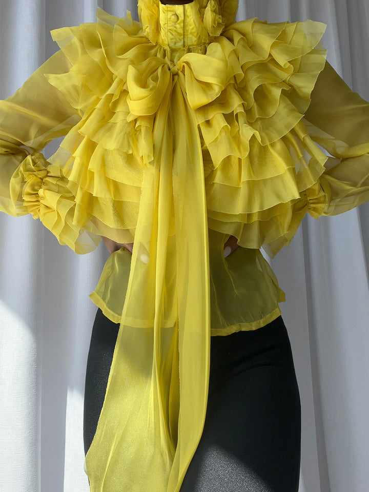 CORAL Bowknot Ruffle Blouse in Yellow