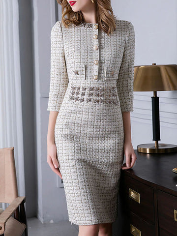 CLASSA Tweed Midi Dress