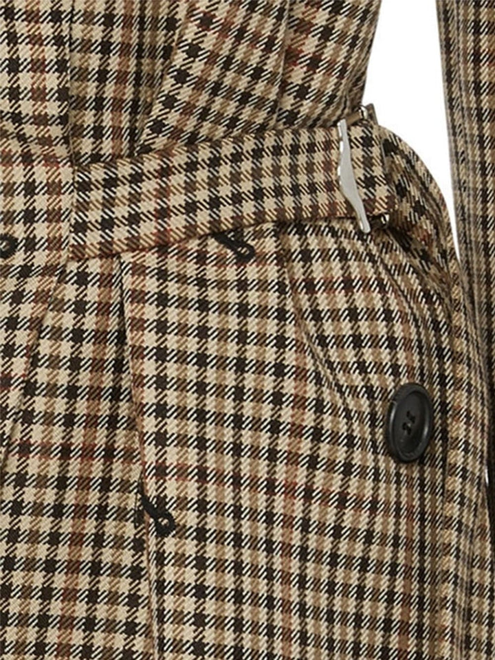 Checkered Off-the-Shoulder Wool-Blend Jacket
