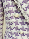 Tassel Fringed Houndstooth Blends Tweed Blazer in Purple