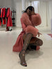 Faux Fur Genuine Leather Coat in Rose Pink