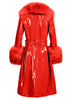 Faux Fur Genuine Patent Leather Coat in Red