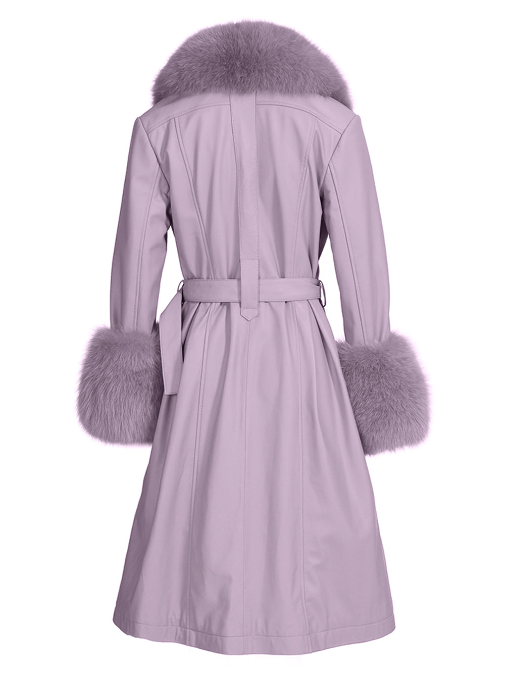 Faux Fur Genuine Leather Coat in Pink