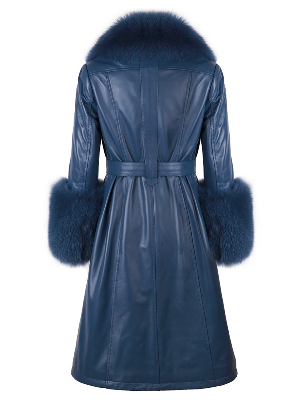 Faux Fur Genuine Leather Coat in Yale Blue