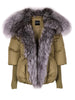 Fur Trim Puffer Jacket in Khaki & Gray