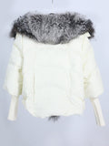 Fur Trim Puffer Jacket in Cream & Gray