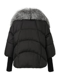 Fur Trim Puffer Jacket in Black & Gray